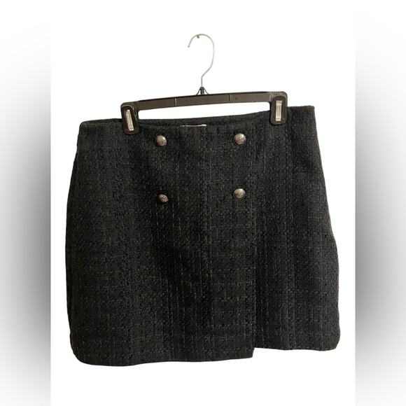 LOFT Tweed Button Wrap Skirt Womens‎ 10 Black New Career Preppy Secretary - Picture 1 of 10